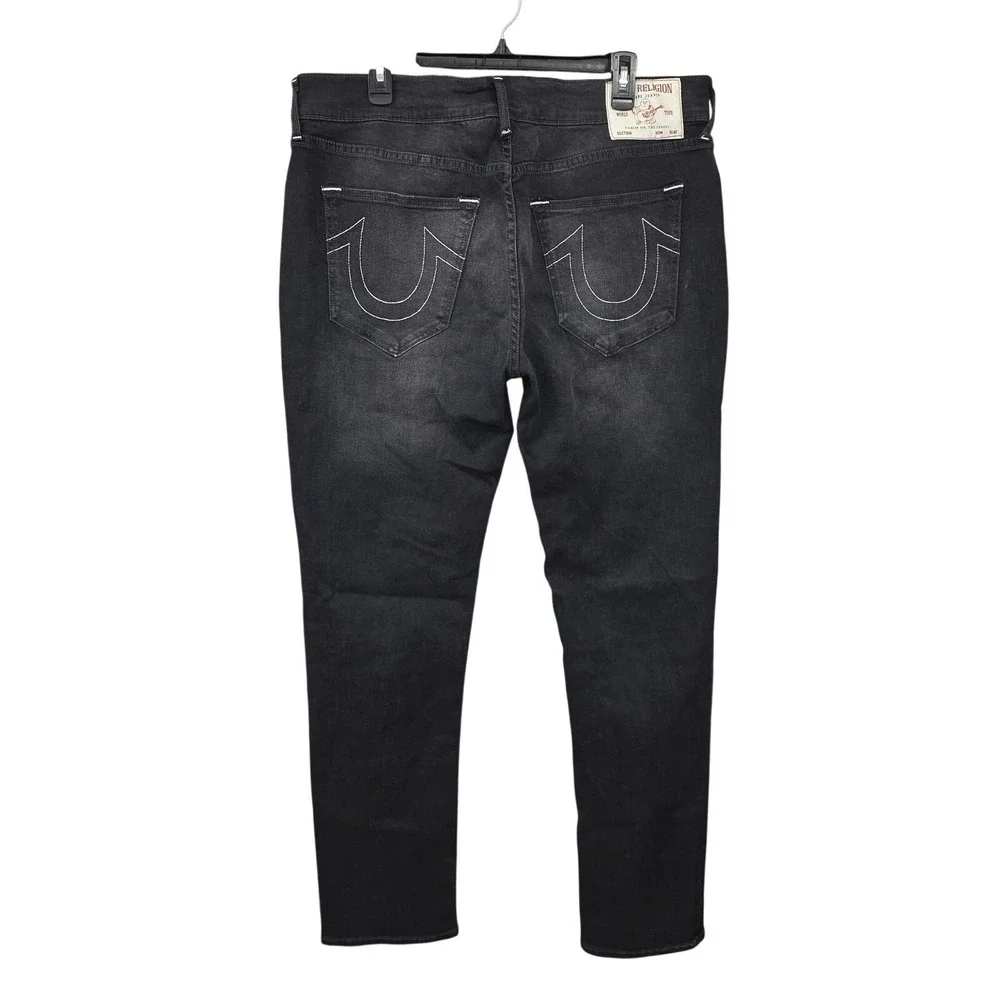 True Religion Jeans Mens 36x34 Black Rocco Relaxed Skinny Charcoal Wash Stretch